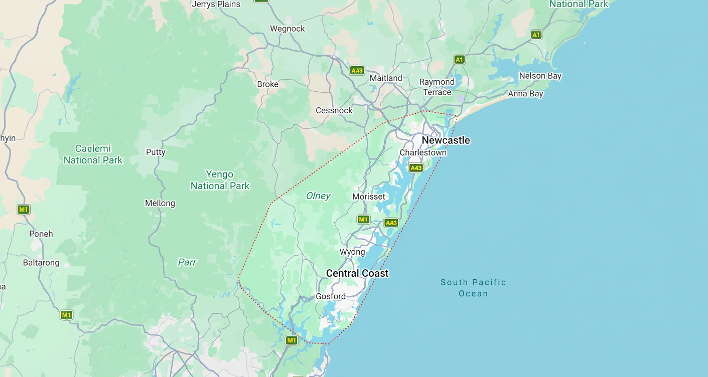Golden Path Support Services coverage area, Central Coast to Hunter region